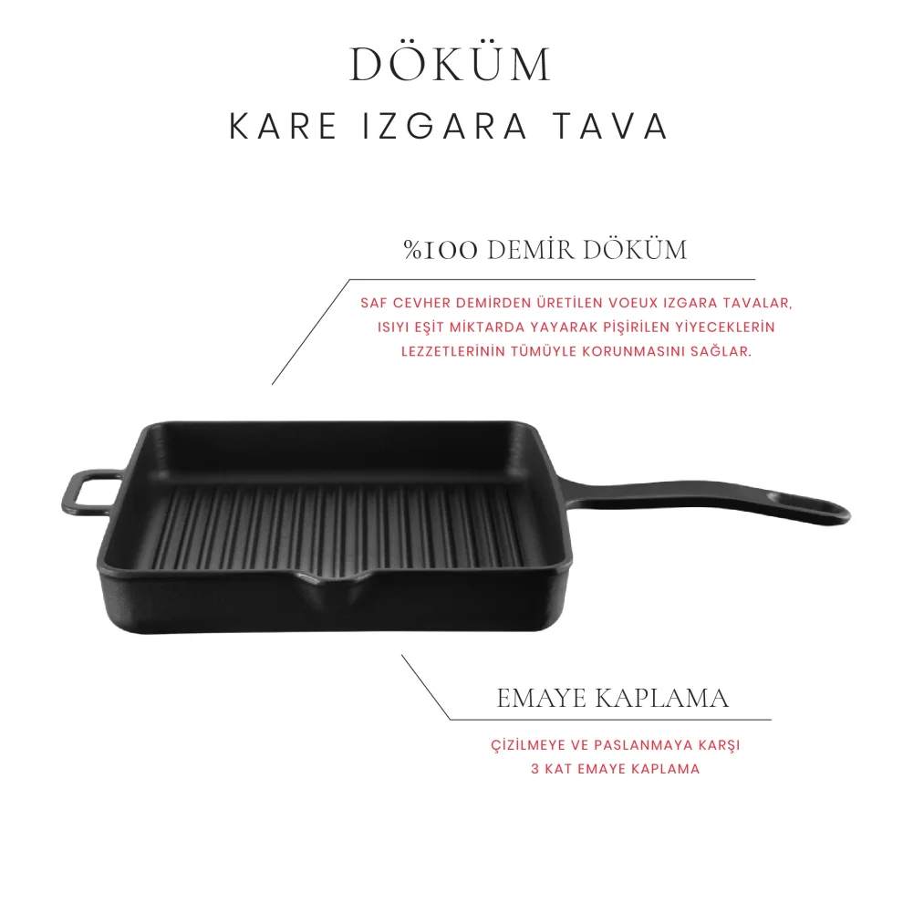 Voeux Kitchenware - Elegance Döküm Kare Tava 30 Cm