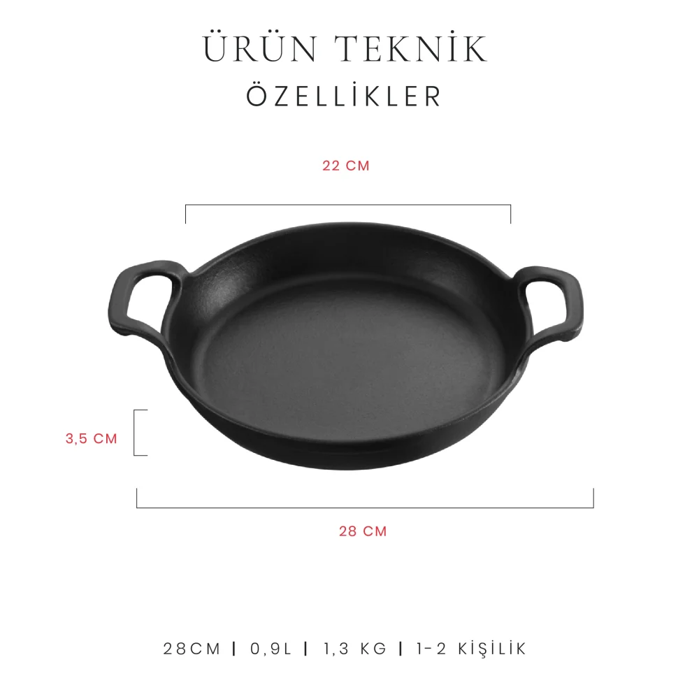 Voeux Kitchenware - Elegance Yuvarlak Döküm Sahan 22 Cm Siyah Ve Ahşap Nihale