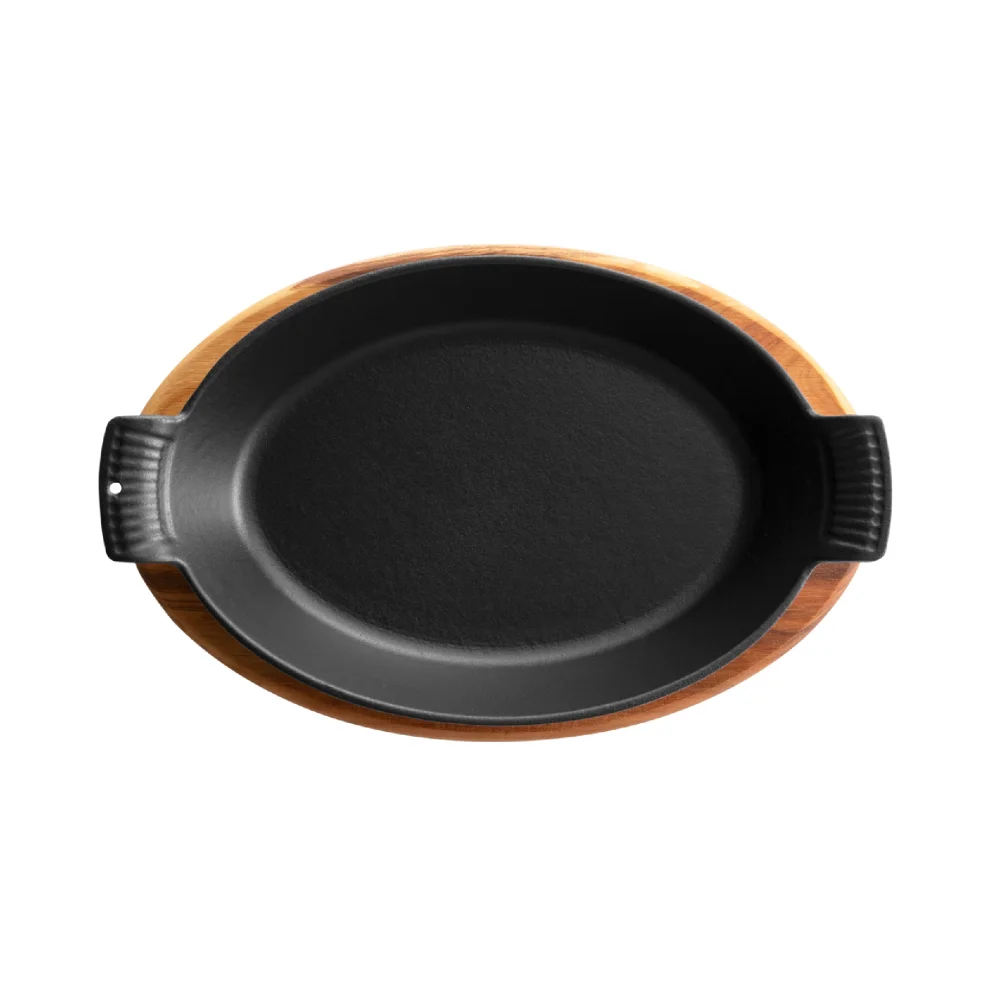 Voeux Kitchenware - Elegance Oval Döküm Sahan 20 Cm Siyah Ve Ahşap Nihale