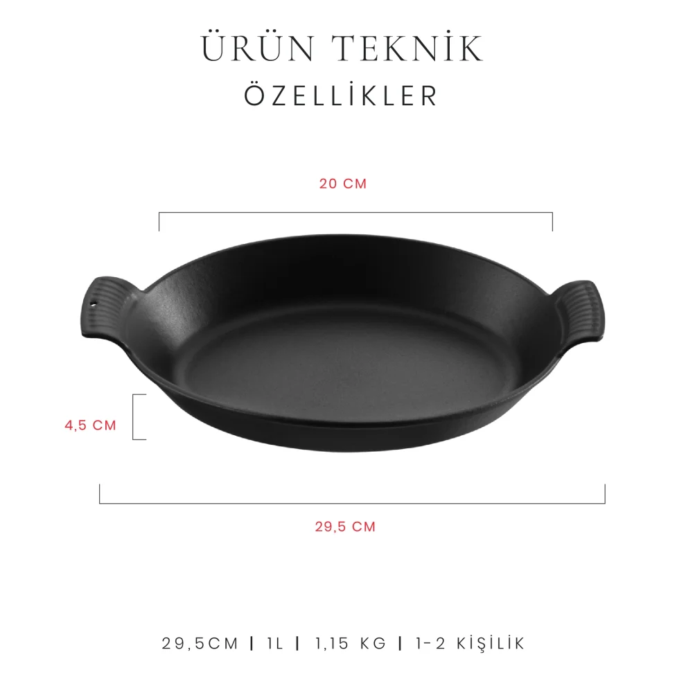 Voeux Kitchenware - Elegance Oval Döküm Sahan 20 Cm Siyah Ve Ahşap Nihale