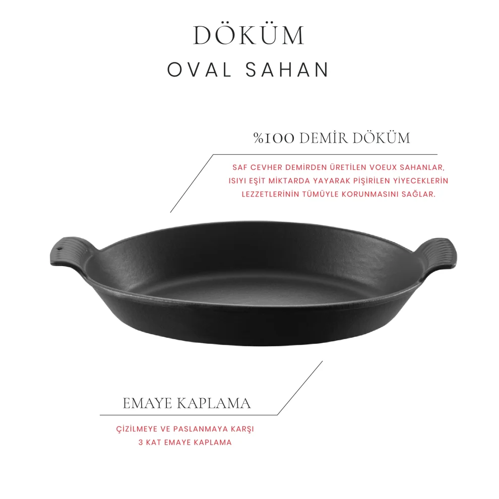 Voeux Kitchenware - Elegance Oval Döküm Sahan 20 Cm Siyah Ve Ahşap Nihale