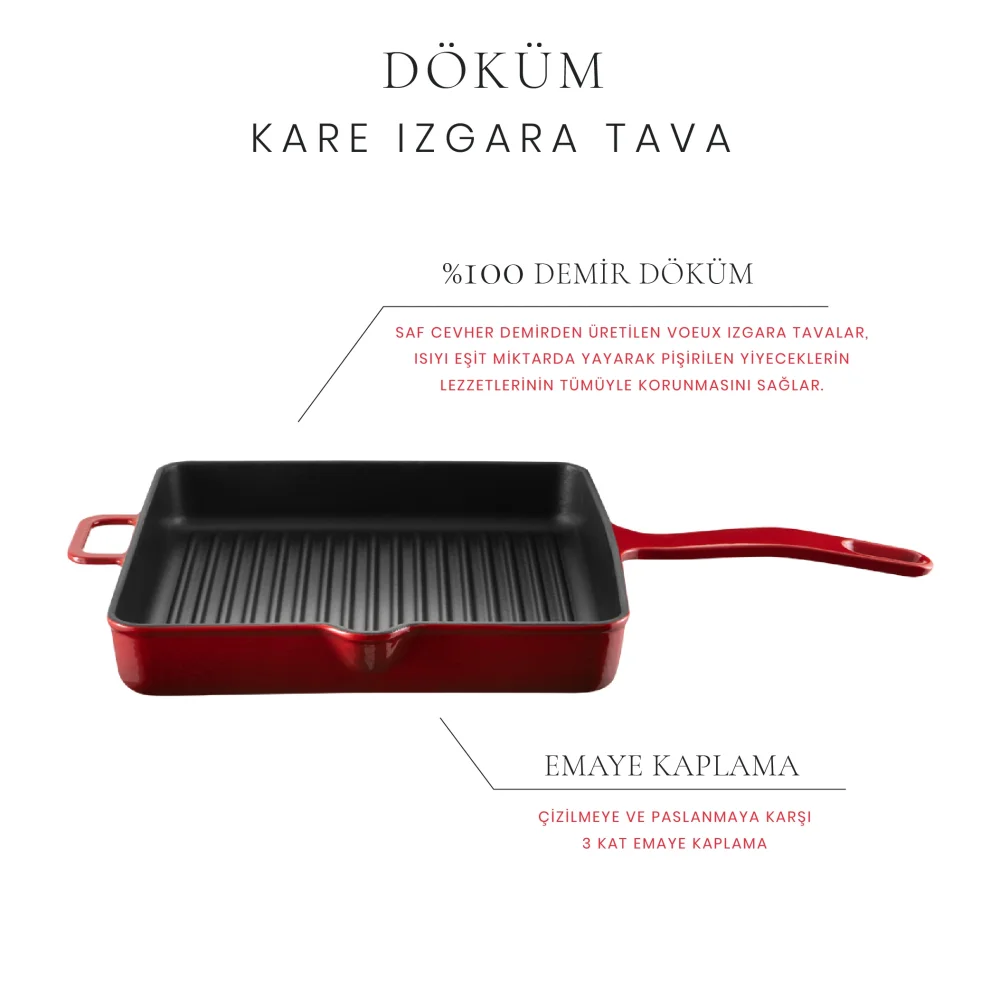 Voeux Kitchenware - L'amour Döküm Kare Tava 25 Cm