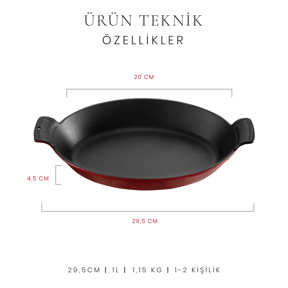 Voeux Kitchenware - L'amour Oval Döküm Sahan 20 Cm Kırmızı Ve Ahşap Nihale