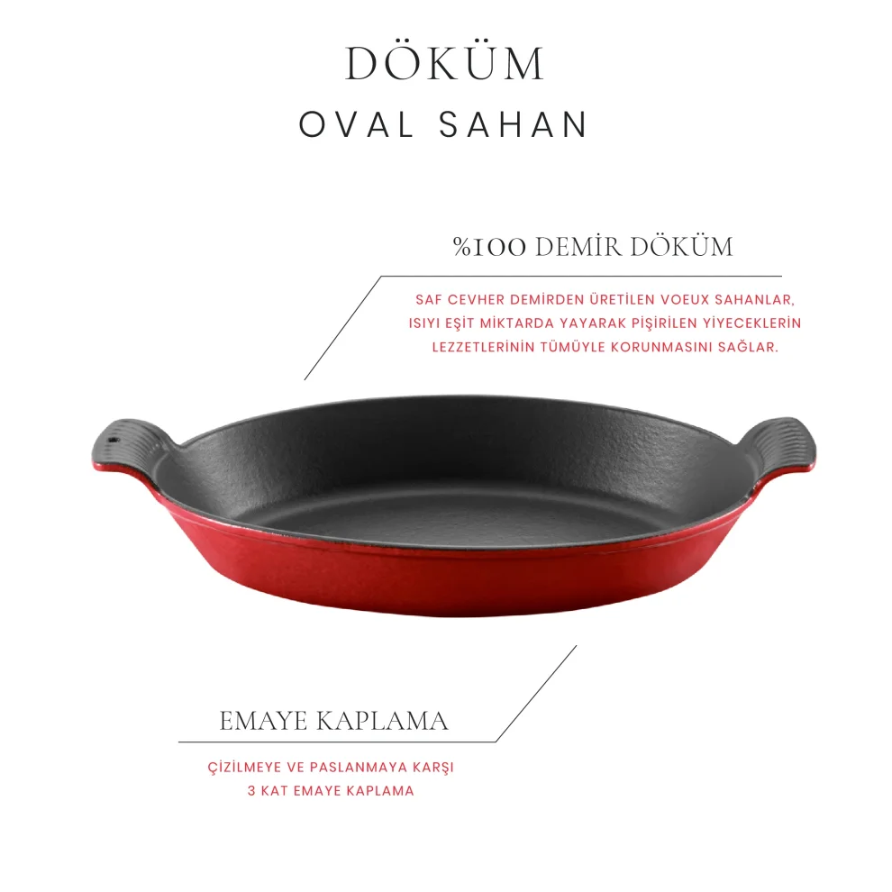 Voeux Kitchenware - L'amour Oval Döküm Sahan 20 Cm Kırmızı Ve Ahşap Nihale