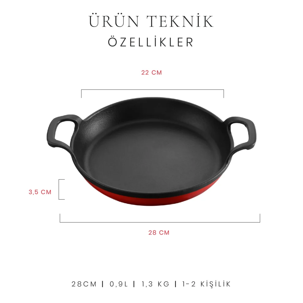 Voeux Kitchenware - L'amour Yuvarlak Döküm Sahan 22 Cm Kırmızı Ve Ahşap Nihale