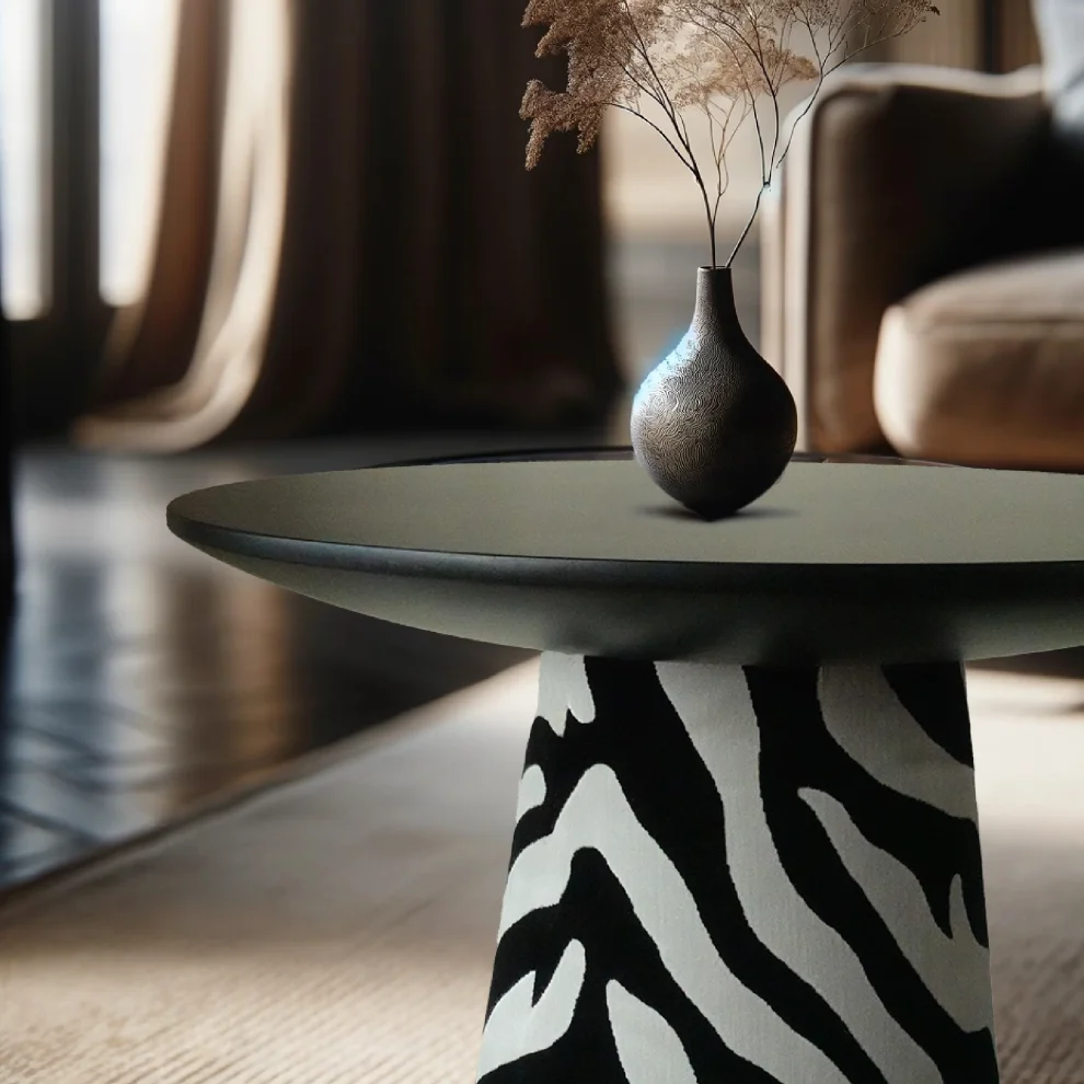 22 Maggio Istanbul - Savana Jacquard Velvet Wooden Round Side Table