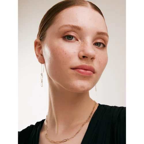 Orena Jewelry - 14k Solid Gold Chain Oval Women's Earrings