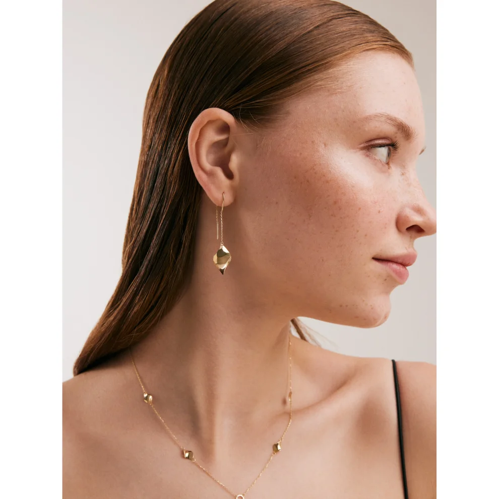 Orena Jewelry - 14 Ayar Altın Gimlet Chain Kadın Küpe
