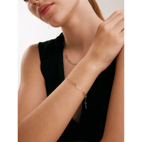 Orena Jewelry - 14 Ayar Altın Paperclip Kadın Bileklik