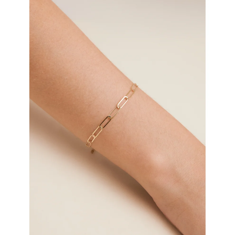 Orena Jewelry - 14k Solid Gold Paperclip Women's Bracelet