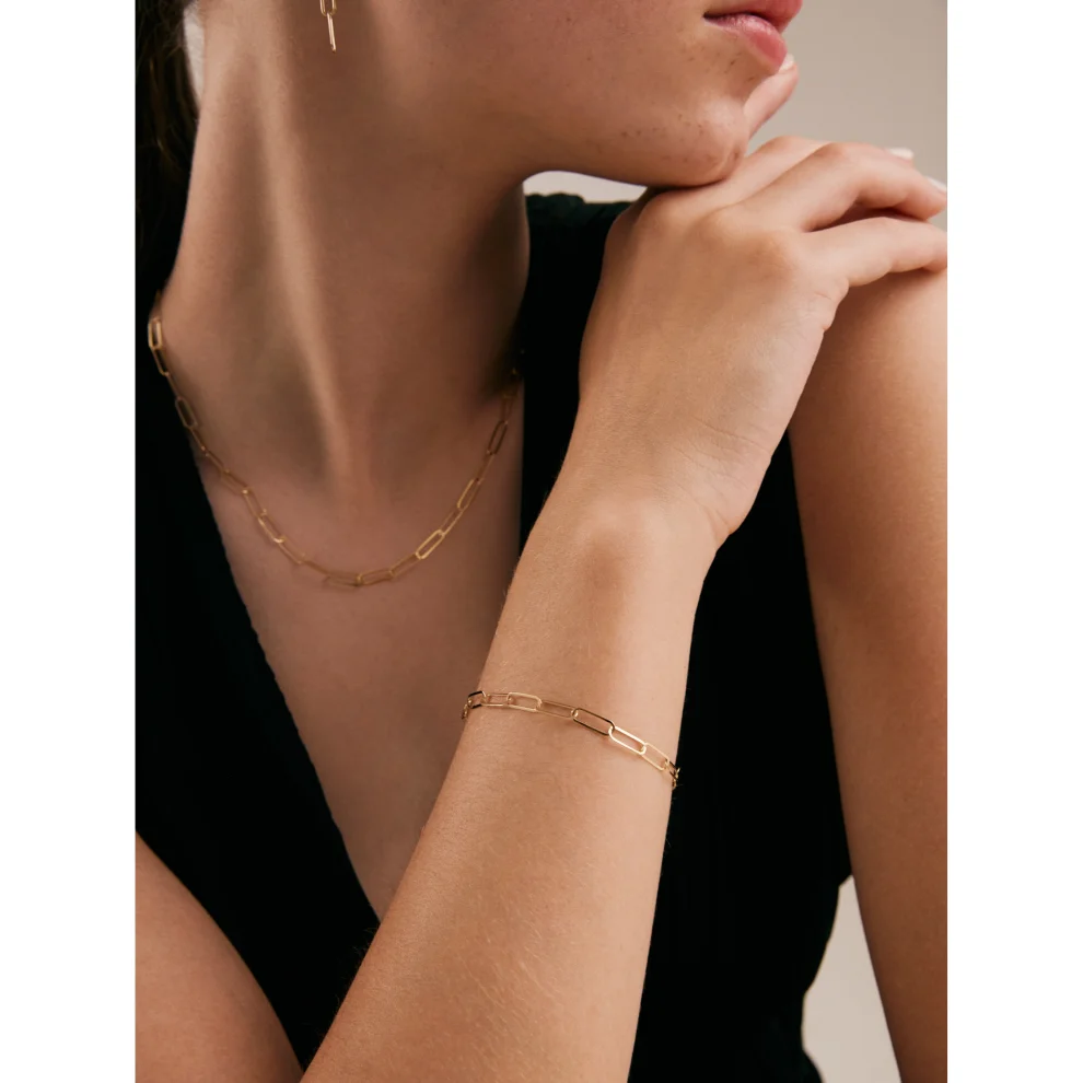 Orena Jewelry - 14k Solid Gold Paperclip Women's Bracelet