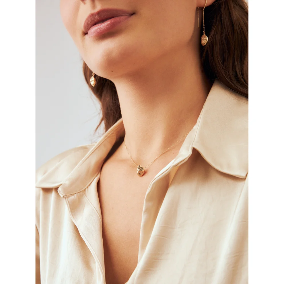 Orena Jewelry - Pebble Stone 14k Solid Gold Women's Necklace