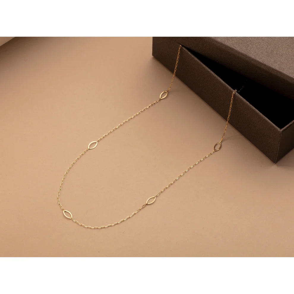 Orena Jewelry - Oval Station 14k Solid Gold Women's Necklace