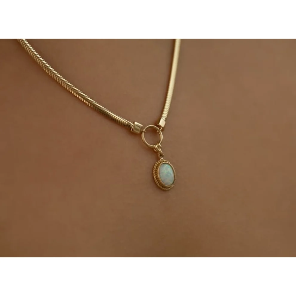 Safir Mücevher - Gold Opal Italian Necklace