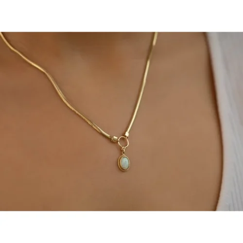 Safir Mücevher - Gold Opal Italian Necklace