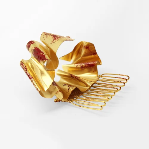 Kimi by Öykü Kaya - Dipinto Red C Shape Gold Plated Hair Accessory