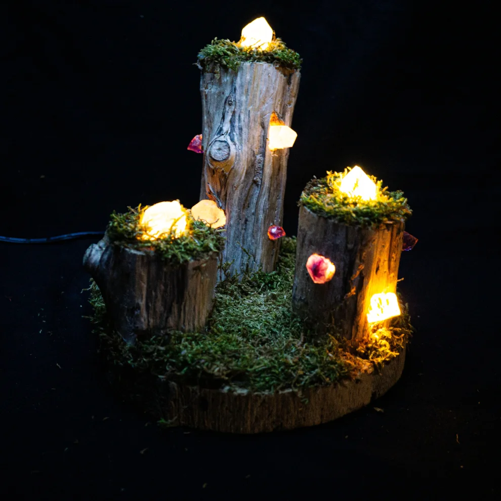 İndafelhayat - Quartz, Amethyst And Citrine Triple Hobbit House Night Light