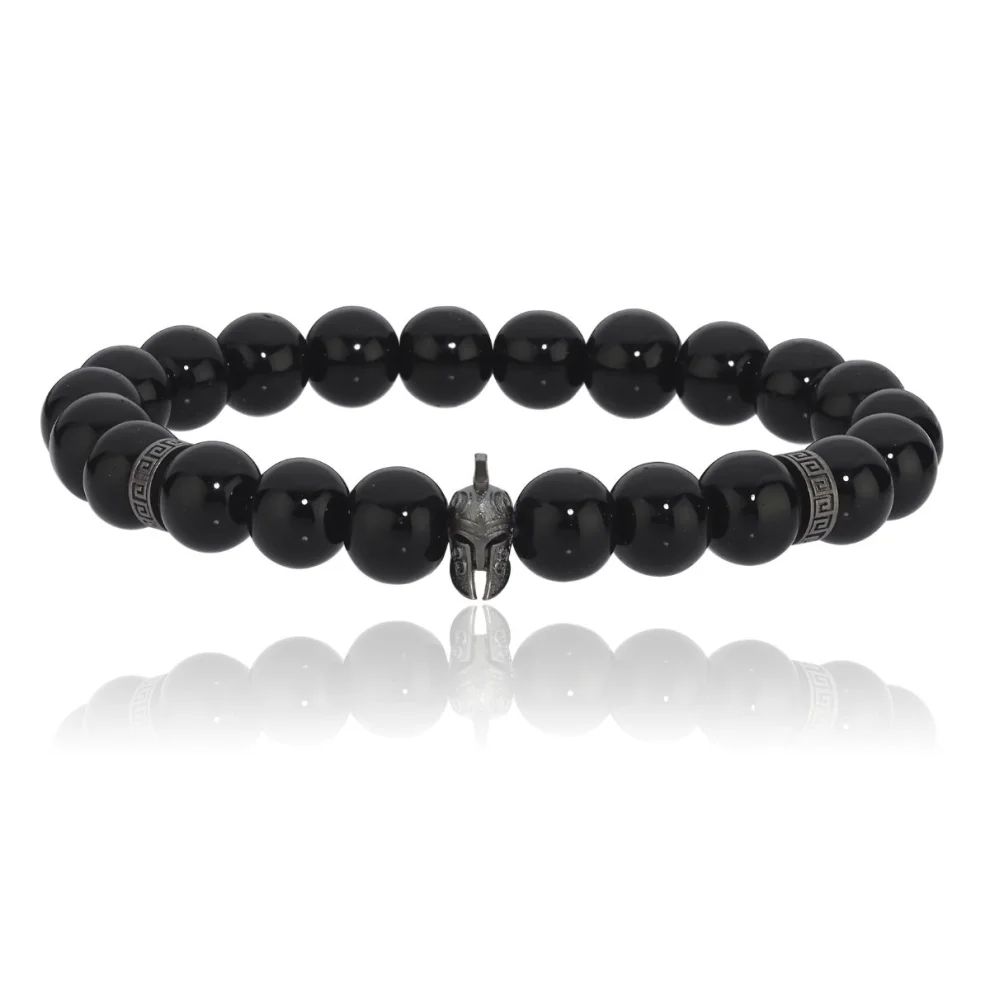 Melie Jewelry - Helmet 925 Sterling Silver Onyx Men's Bracelet