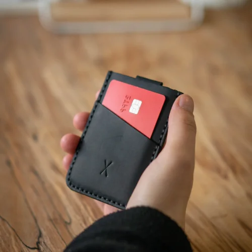 minimal X design - V2 Leather Cardholder Wallet Pull Out Mechanism - Genuine Leather And Handmade