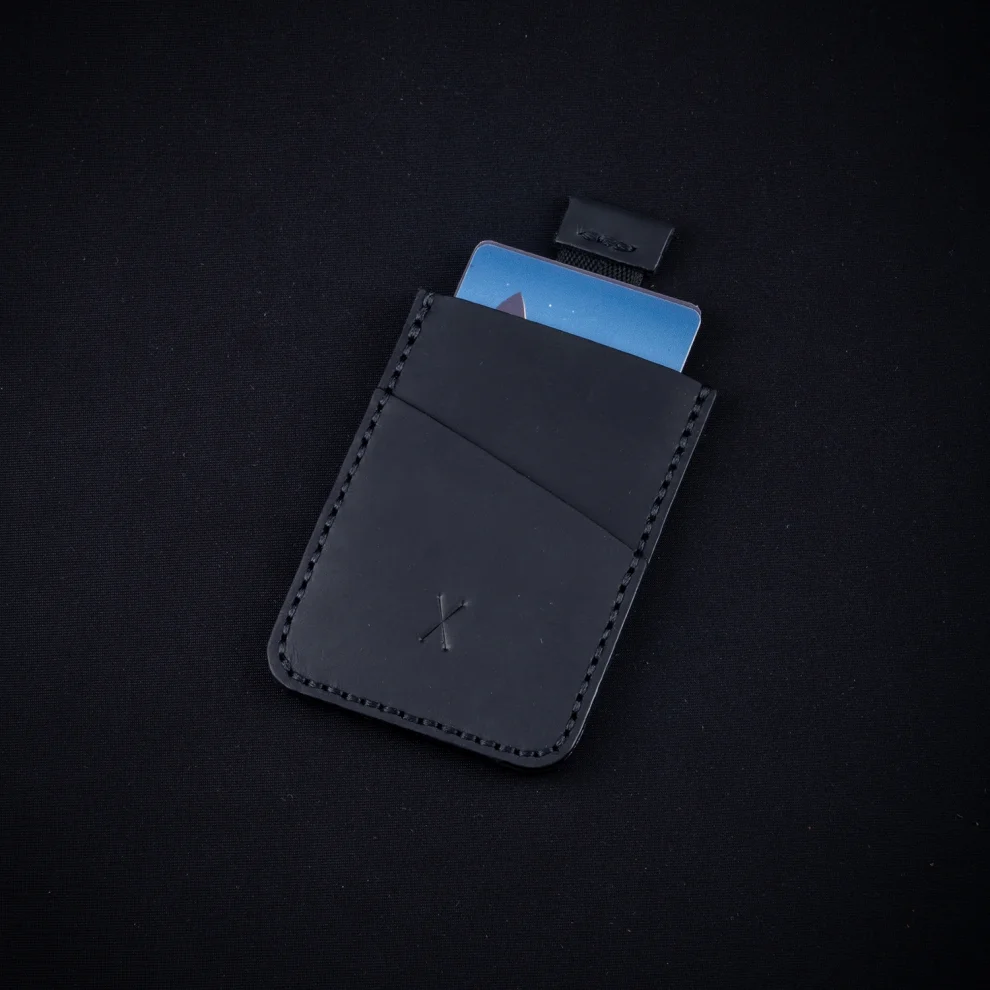 minimal X design - V2 Leather Cardholder Wallet Pull Out Mechanism - Genuine Leather And Handmade