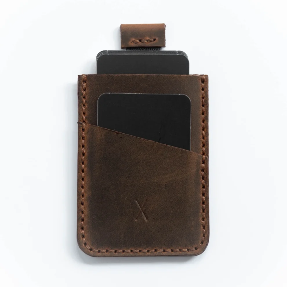 minimal X design - V2 Leather Cardholder Wallet Pull Out Mechanism - Genuine Leather And Handmade