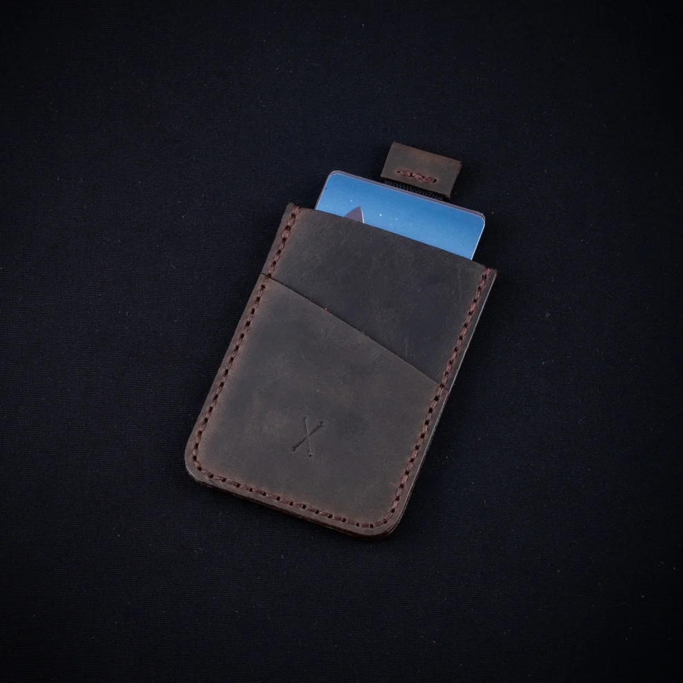 minimal X design - V2 Leather Cardholder Wallet Pull Out Mechanism - Genuine Leather And Handmade