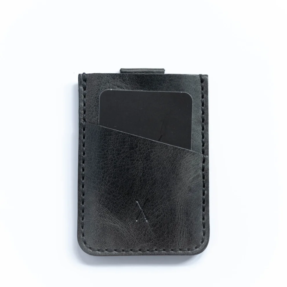 minimal X design - V2 Leather Cardholder Wallet Pull Out Mechanism - Genuine Leather And Handmade