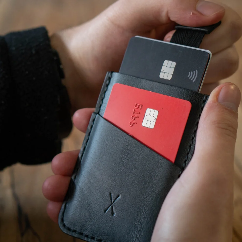 minimal X design - V2 Leather Cardholder Wallet Pull Out Mechanism - Genuine Leather And Handmade