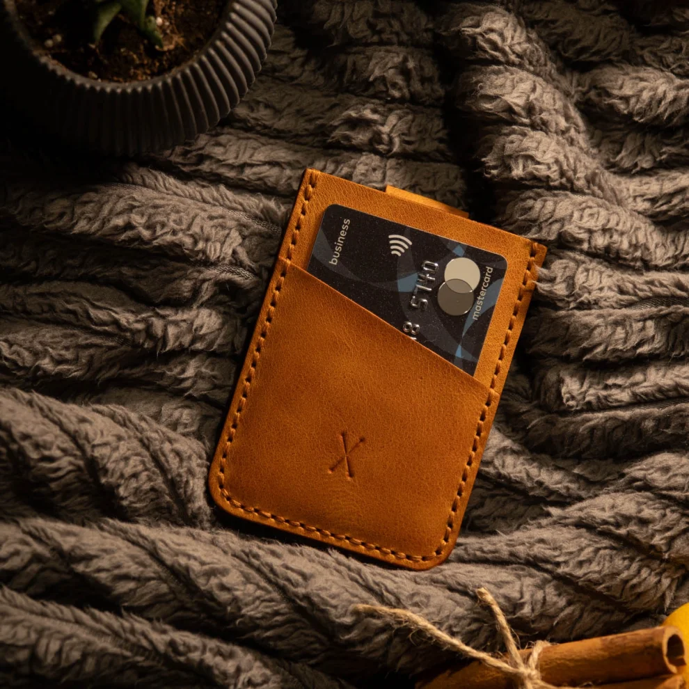 minimal X design - V2 Leather Cardholder Wallet Pull Out Mechanism - Genuine Leather And Handmade