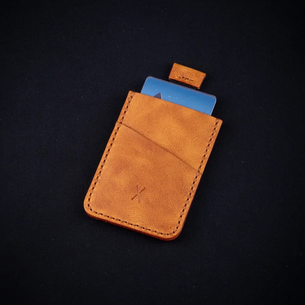 minimal X design - V2 Leather Cardholder Wallet Pull Out Mechanism - Genuine Leather And Handmade