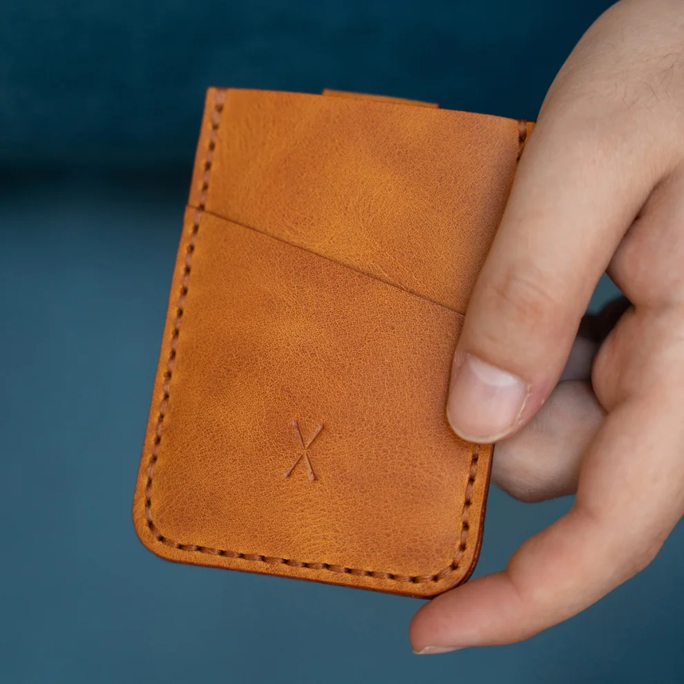 minimal X design - V2 Leather Cardholder Wallet Pull Out Mechanism - Genuine Leather And Handmade