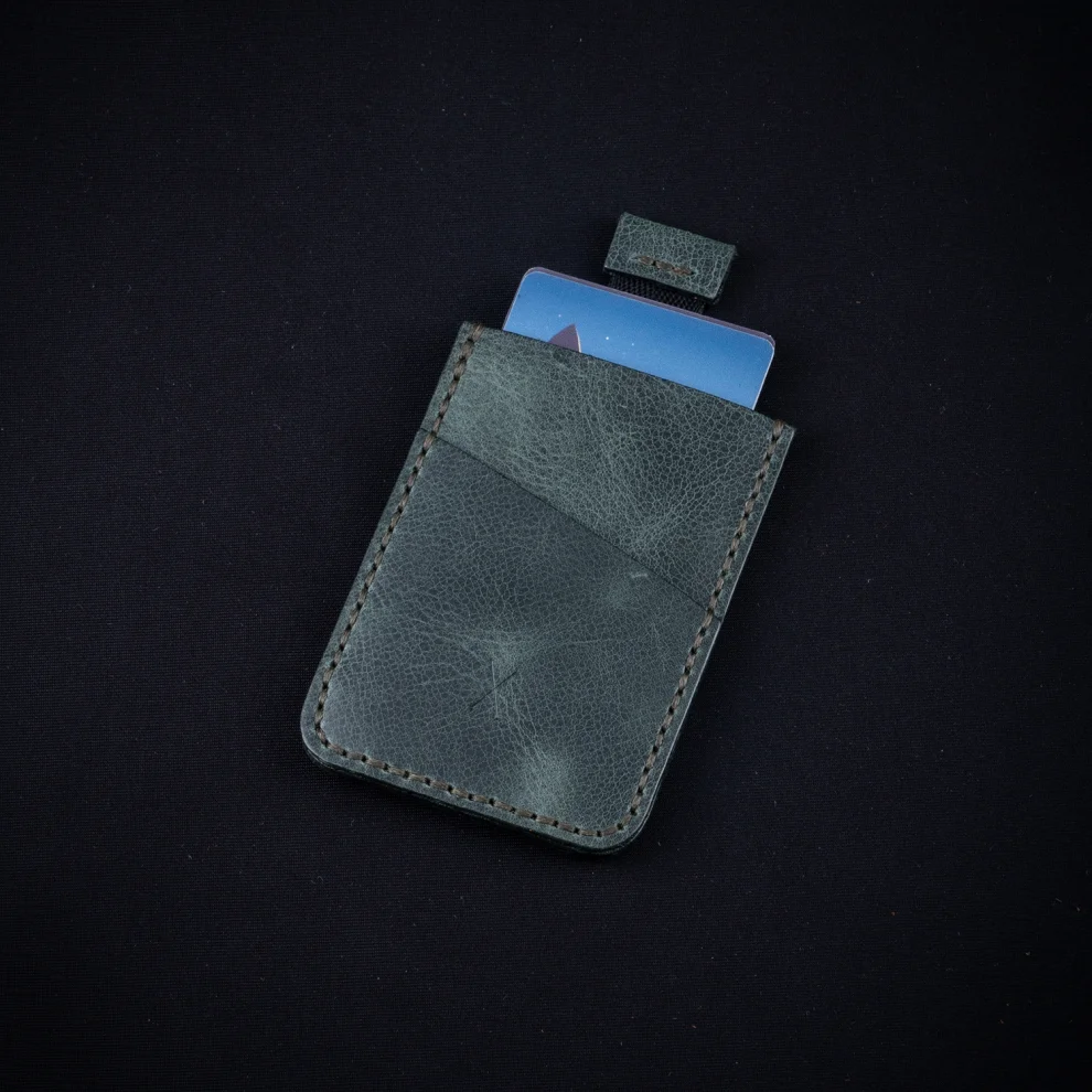 minimal X design - V2 Leather Cardholder Wallet Pull Out Mechanism - Genuine Leather And Handmade