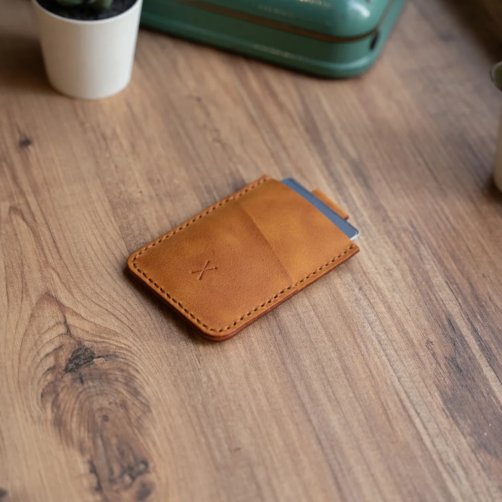 minimal X design - V2 Leather Cardholder Wallet Pull Out Mechanism - Genuine Leather And Handmade