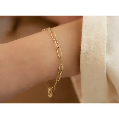Safir Mücevher - Gold Paperclip Bracelet