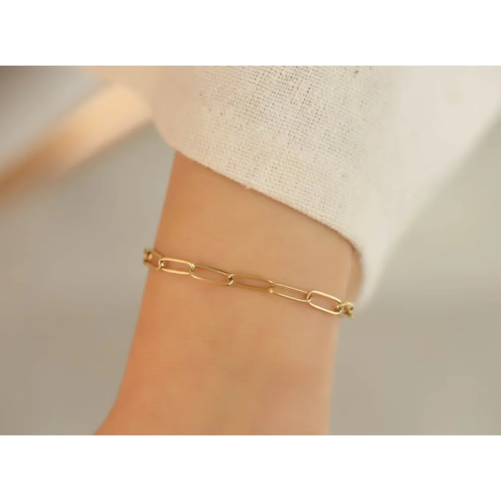 Safir Mücevher - Gold Paperclip Bracelet