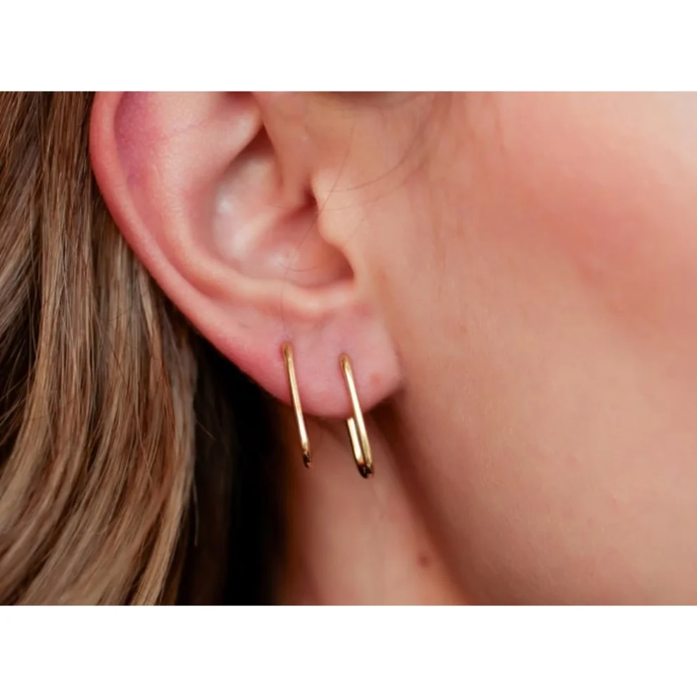 Safir Mücevher - Gold Paperclip Earrings - Il