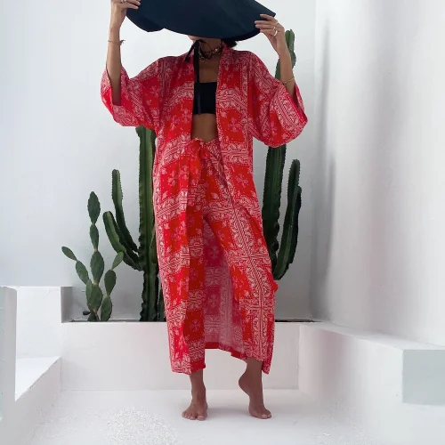 Hangout Design Store - Bandana Pamuklu Uzun Kimono