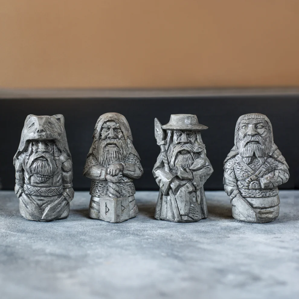 JOMO TASARIM - Concrete Odin-thor-tyr-ulfhednar Decorative Object Set Of 4