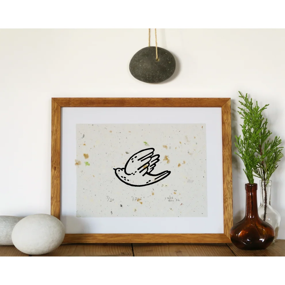 Çaçiçakaduz - Kuş 2 Limba Wood Framed Lino Print