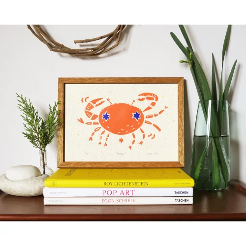 Çaçiçakaduz - Crab Limba Wood Framed Lino Print