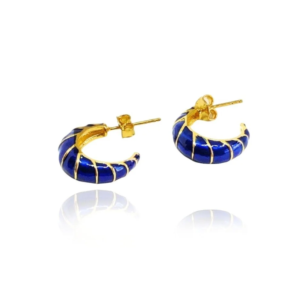 Linya Jewellery - Bonita & Navy-blue Enamelled Hoop Earrings