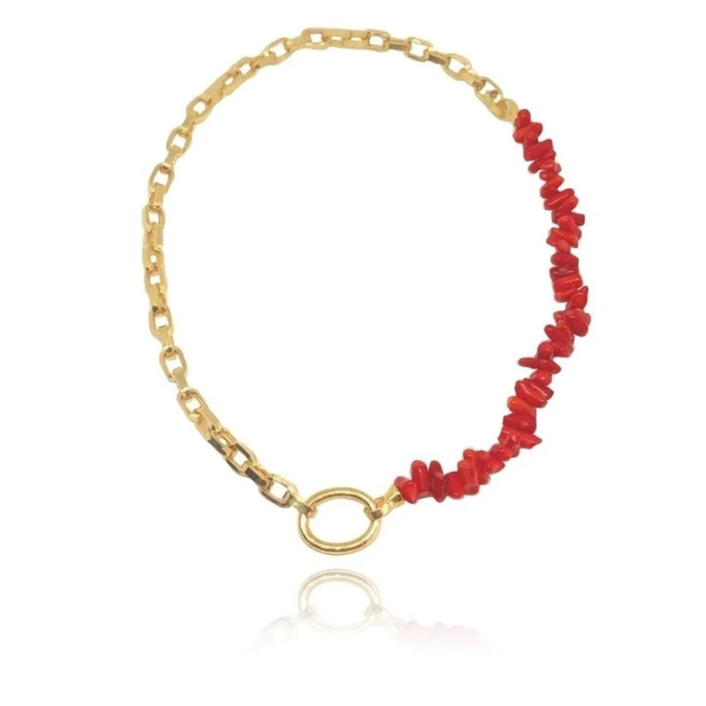 Linya Jewellery - Red Coral & Chain Necklace