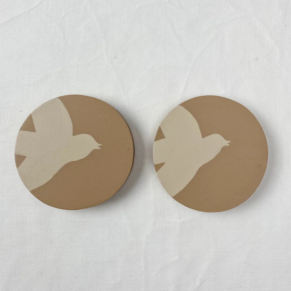 No8 Atölye - Birds - Handmade Wooden Coasters Set Of 2