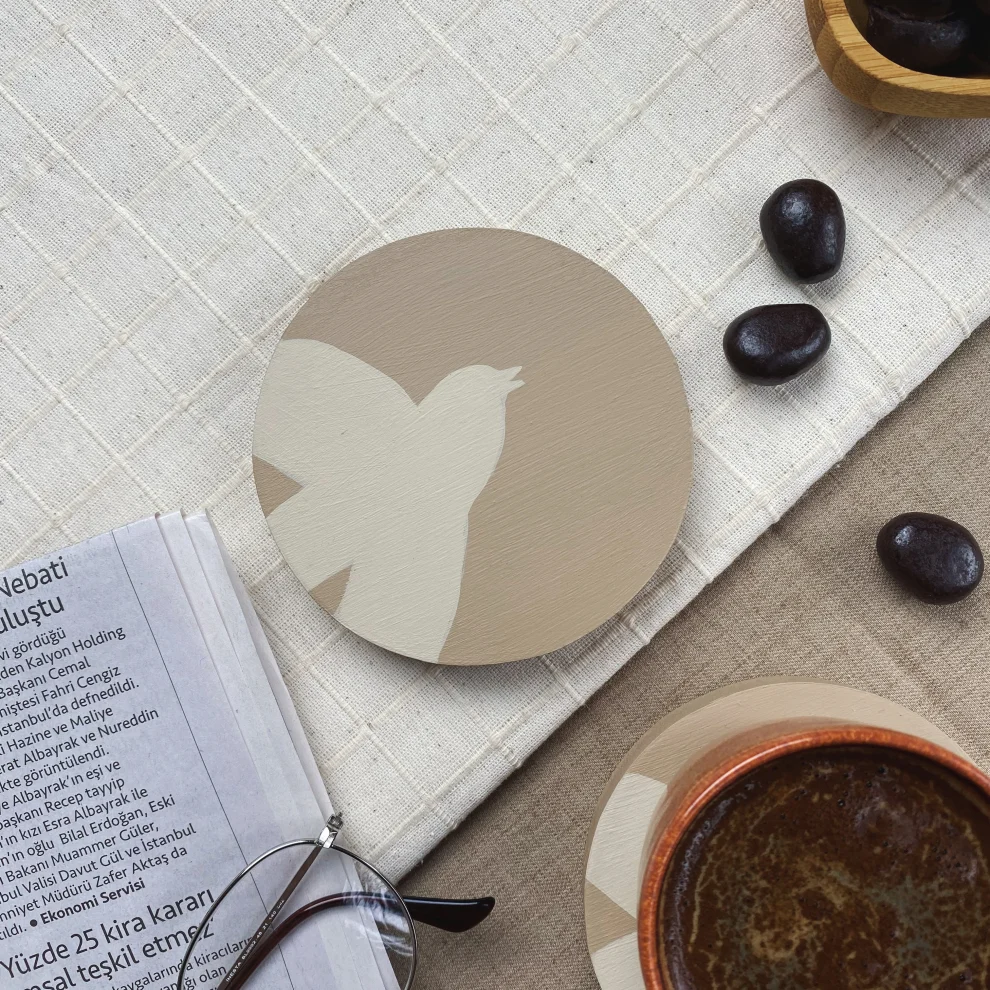 No8 Atölye - Birds - Handmade Wooden Coasters Set Of 2