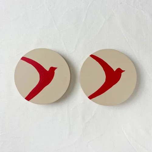 No8 Atölye - Birds - Handmade Wooden Coasters Set Of 2