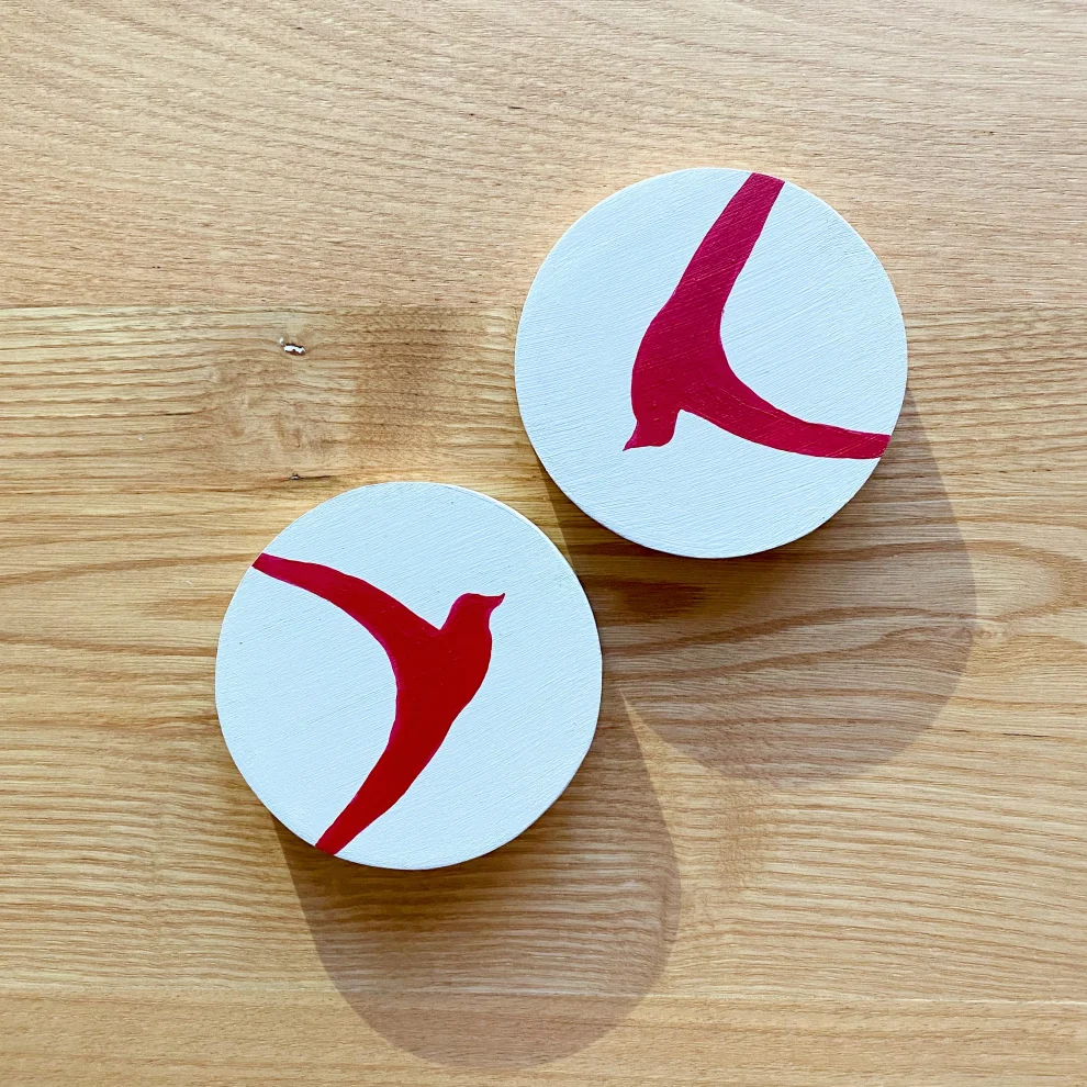 No8 Atölye - Birds - Handmade Wooden Coasters Set Of 2