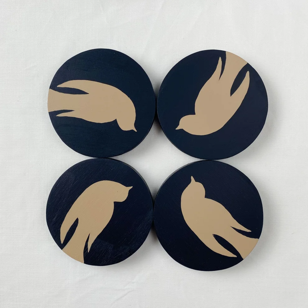 No8 Atölye - Birds - Handmade Wooden Coasters Set Of 2