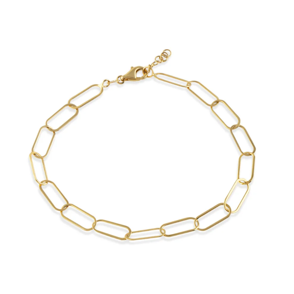 Orena Jewelry - 14k Solid Gold Wide Paperclip Women's Bracelet