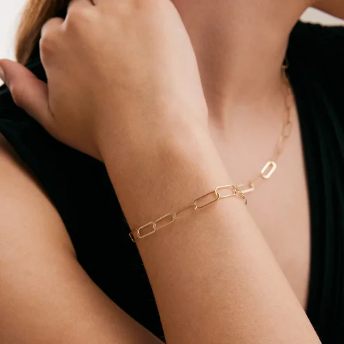 Orena Jewelry - 14k Solid Gold Wide Paperclip Women's Bracelet