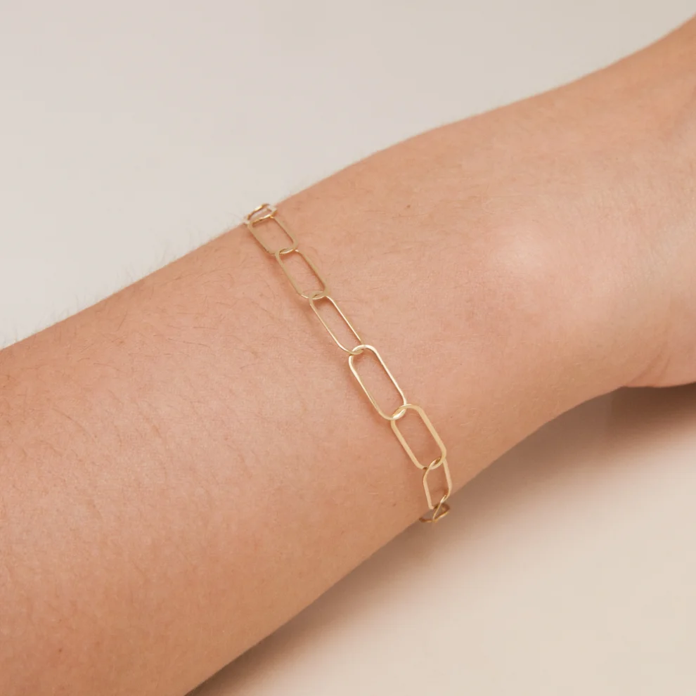 Orena Jewelry - 14k Solid Gold Wide Paperclip Women's Bracelet